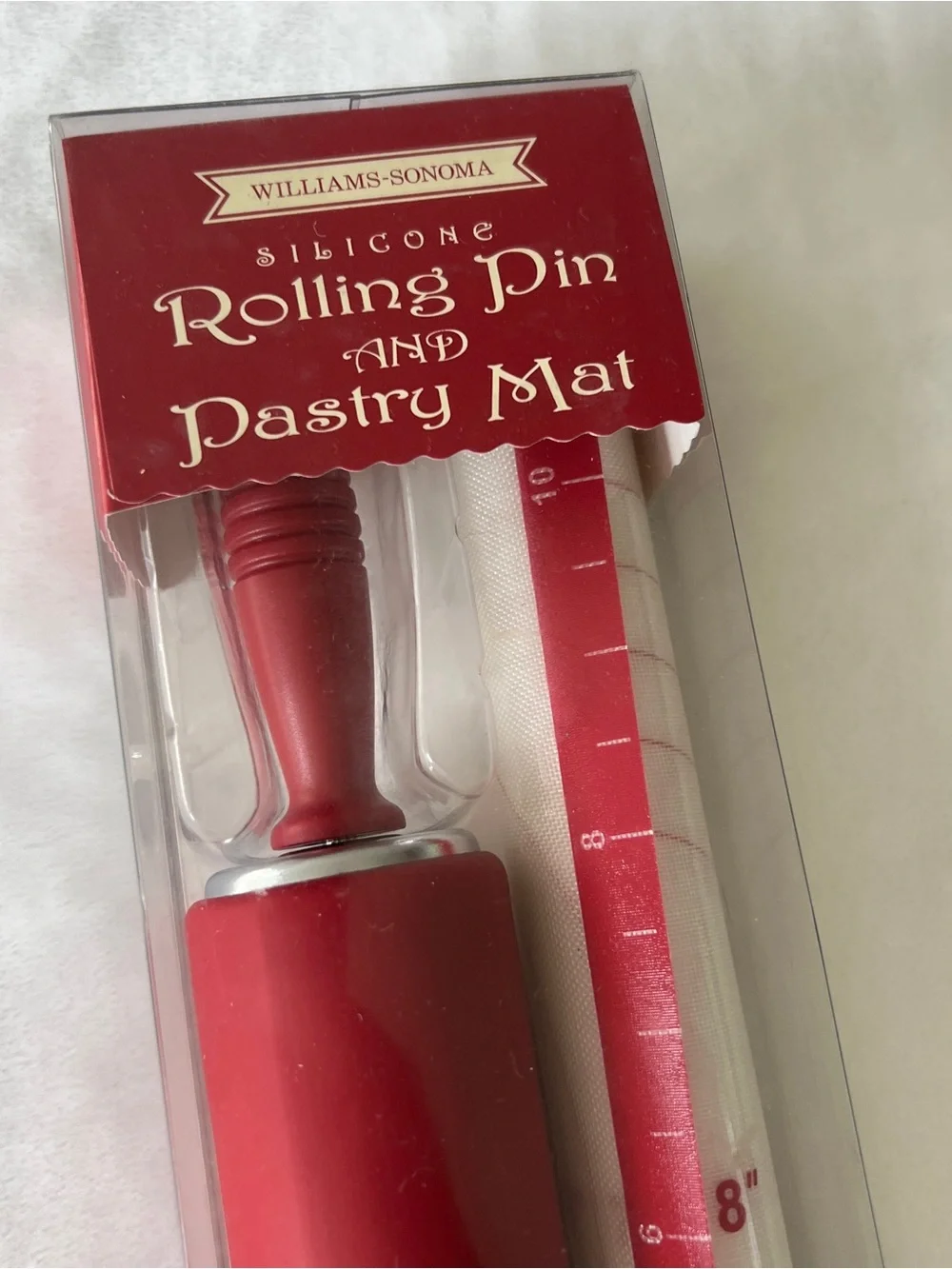 Williams Sonoma Red Silicone Rolling Pin with Matching Pastry Mat